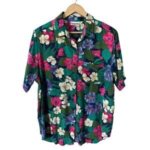 Vintage Alfred Dunner Vibrant Floral Hawaiian PrinT Button Down Size 20